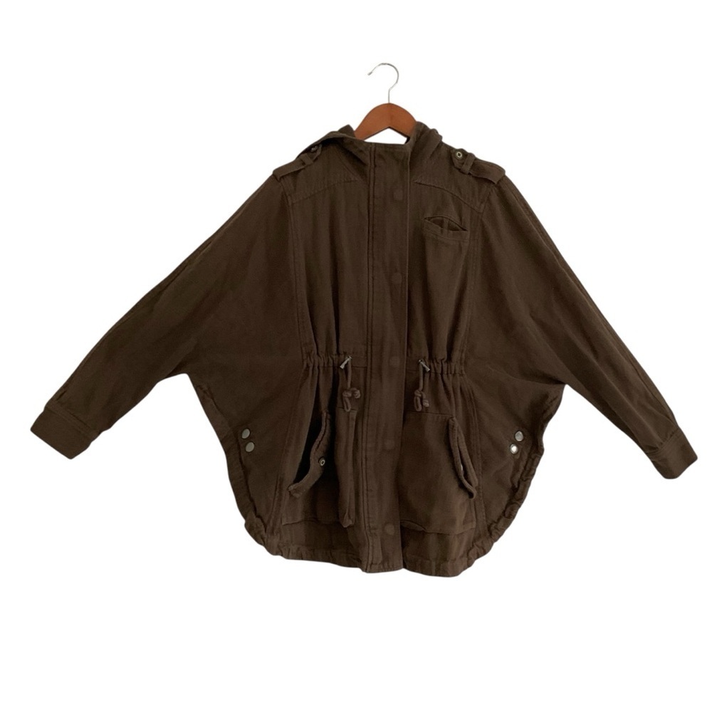Vtg Free People 1970 Batwing Utility Hooded Jacket Sz S Brown Boho Poncho 90s - Picture 2 of 11